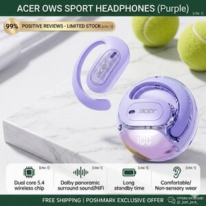 🆕 Acer OWS Open-Ear Wireless Headphones – Purple 💜 Bluetooth 5.4
